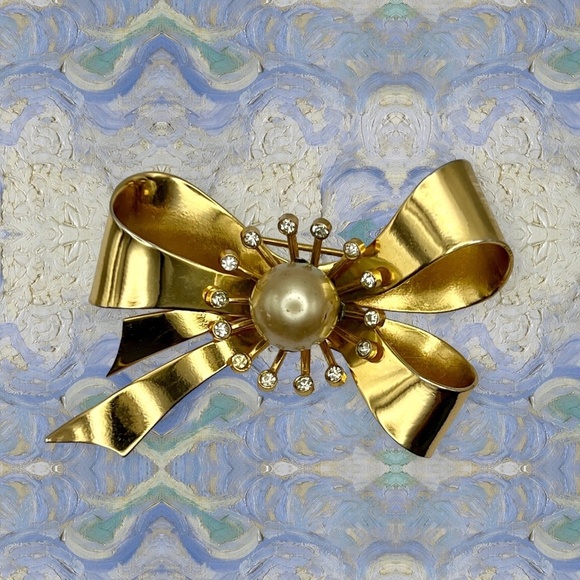 Vintage Coro signed Gold tone Bow ladies Brooch Pin - Picture 4 of 6